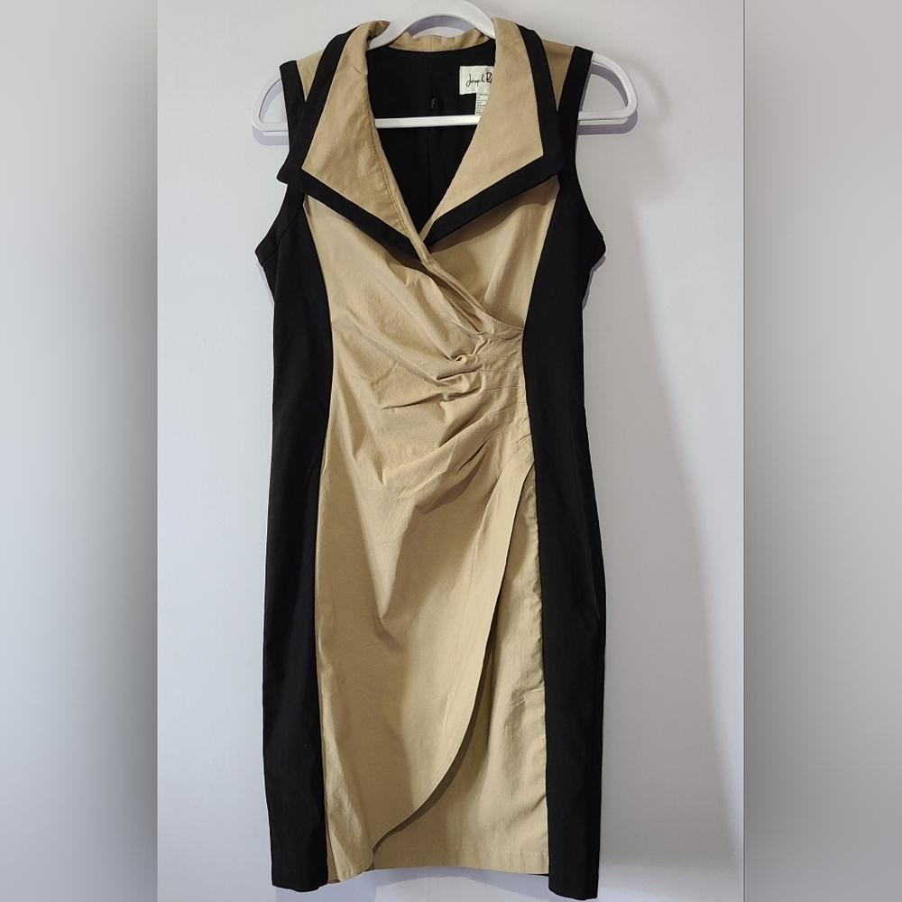 Joseph Ribkoff cream & black, fitted, midi dress, crossover, v-neck, size 12
